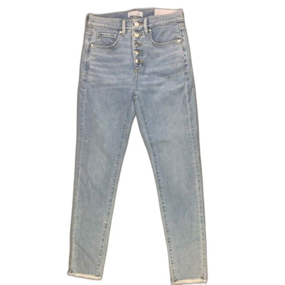 Loft Size 25 0 Womens Jeans High Rise Skinny Button Fly Raw Hem Stretch Light